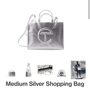 NWT Telfar Medium Silver Shopping Bag